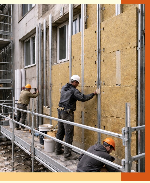 Утепление вентилируемого фасада в Мегионе от 5838 руб/м2 — монтаж и утепление вентфасад | ТепломастерМго